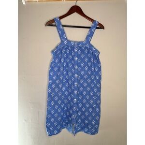 LAKE Pajamas Blue Block Print Cotton Modal Dress Small Lounge